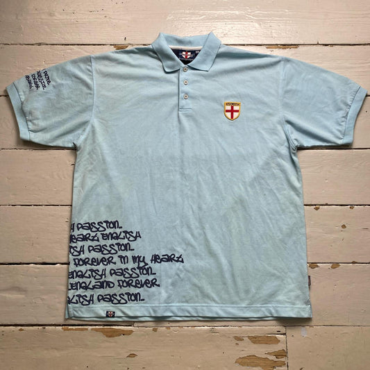 England Football Vintage Graffiti Light Blue Polo Shirt