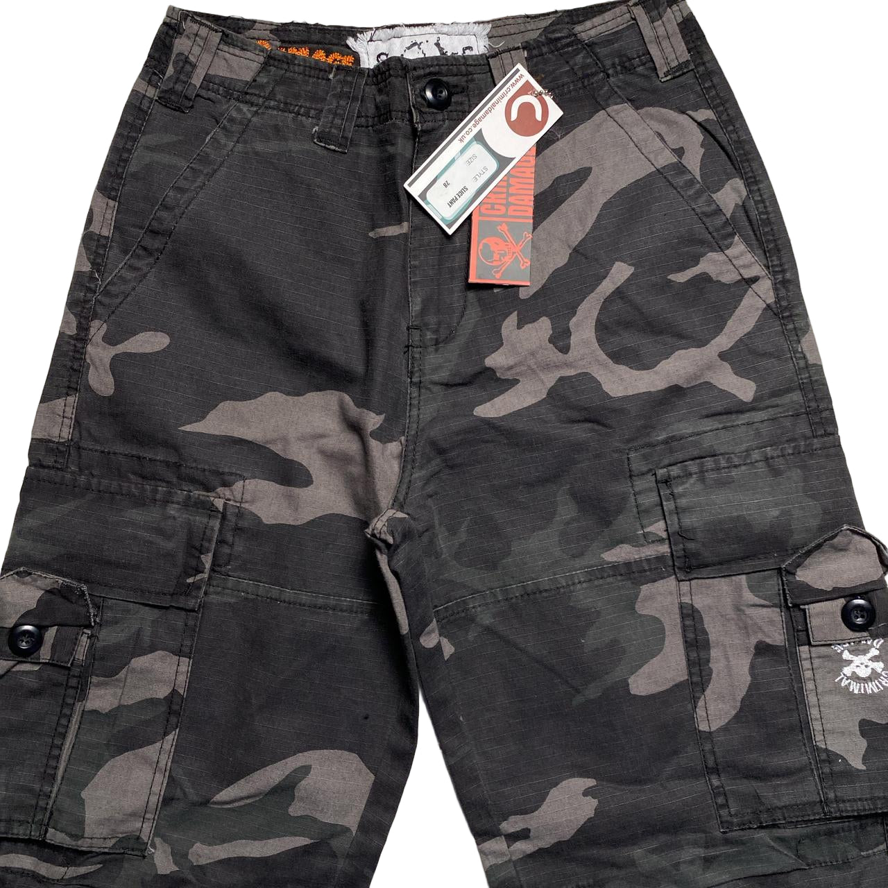 Criminal Damage Dark Green Camouflage Baggy Cargo Combat Trousers (28W/30W)