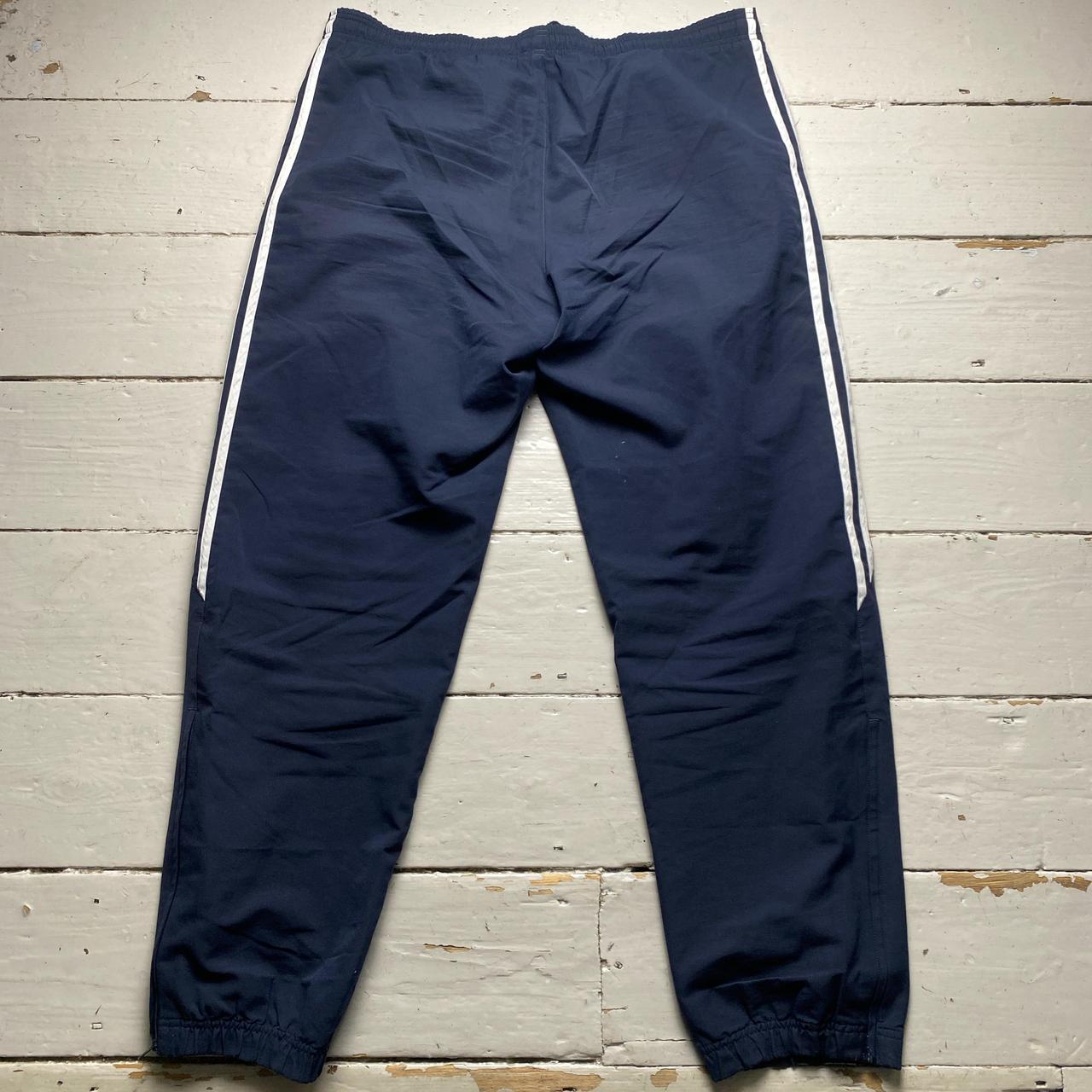 Adidas Navy and White Baggy Trackpant Shell Bottoms