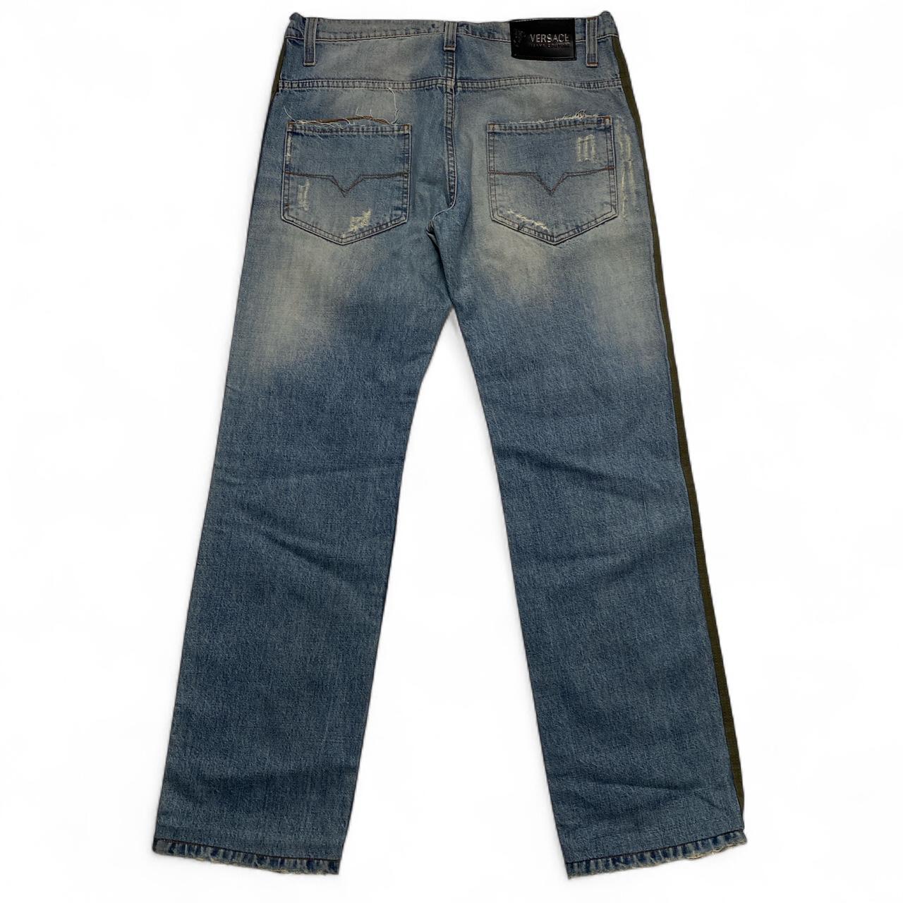 Versace Jeans Couture Vintage Distressed Blue and Green Strip Jeans (34W)