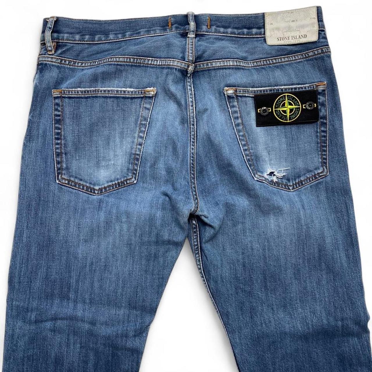 Stone Island Light Blue Straight Distressed Jeans (32W)