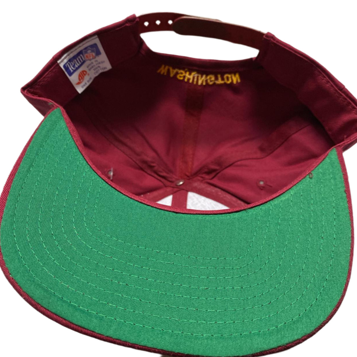 Washington Redskins NFL Vintage 90’s Green Brim Snapback Cap Burgundy and Yellow
