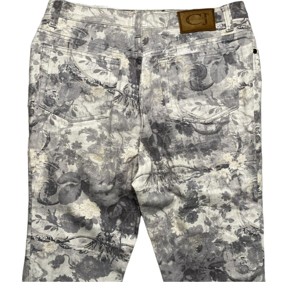 Cavalli Vintage Womens Floral Print White and Grey Jeans (30W)