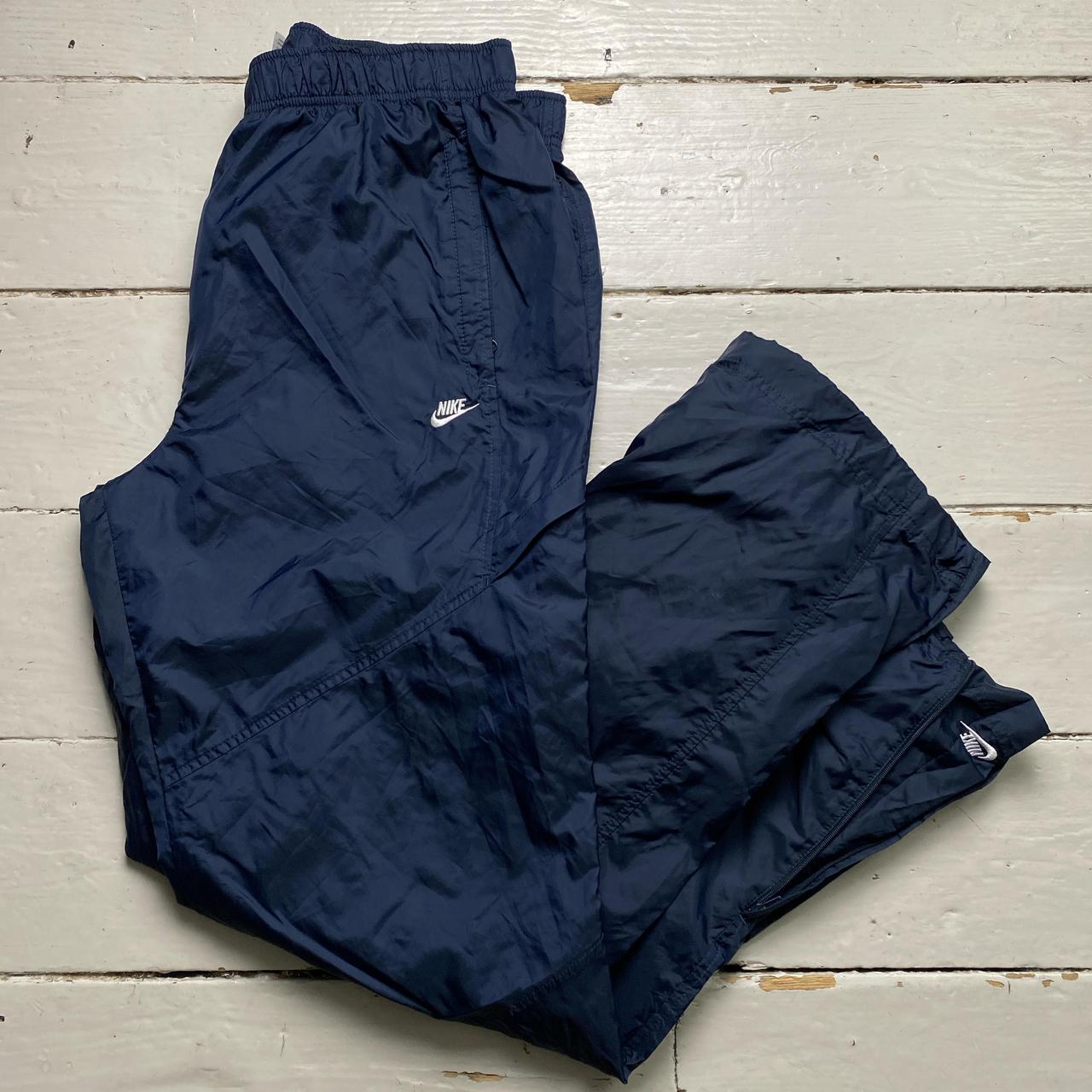 Nike Navy and White Shell Trackpant Baggy Bottoms