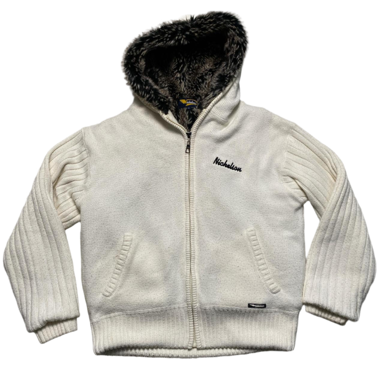 Nickleson Vintage y2k Fur Lined Cream White Zip Hoodie (XL)
