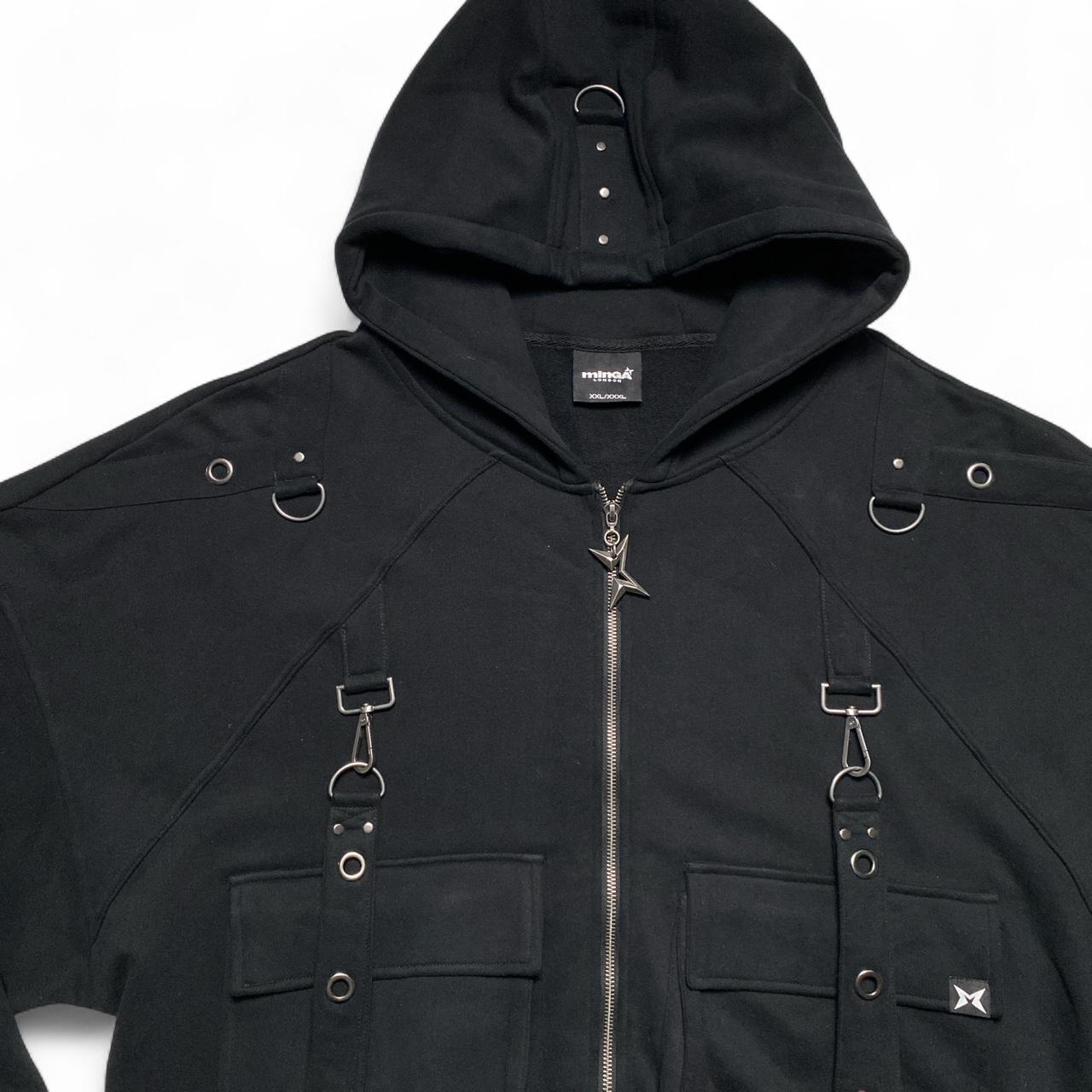 Minga London Goth Grunge Black and Silver Bondage Hoodie (2XL)