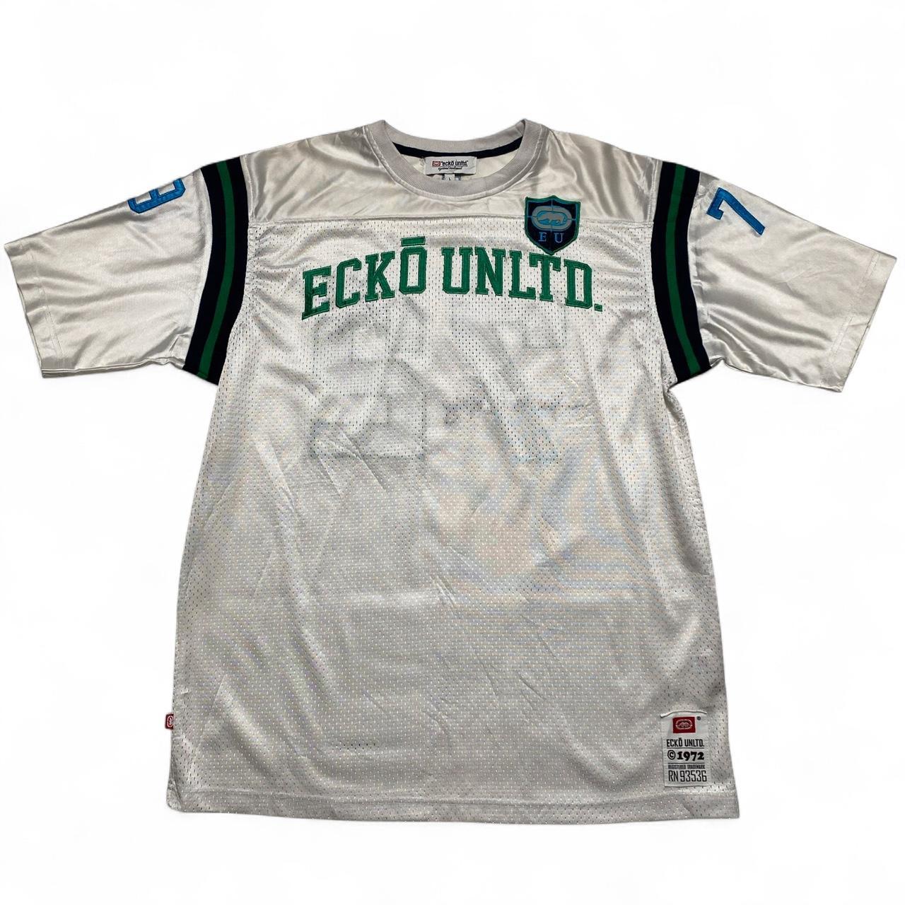 Ecko Unltd Vintage y2k White Green and Blue Jersey (L)