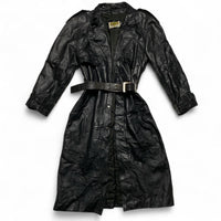Phase2  Black 70’s. 80’s  vintage Leather Long Trench Coat (M)