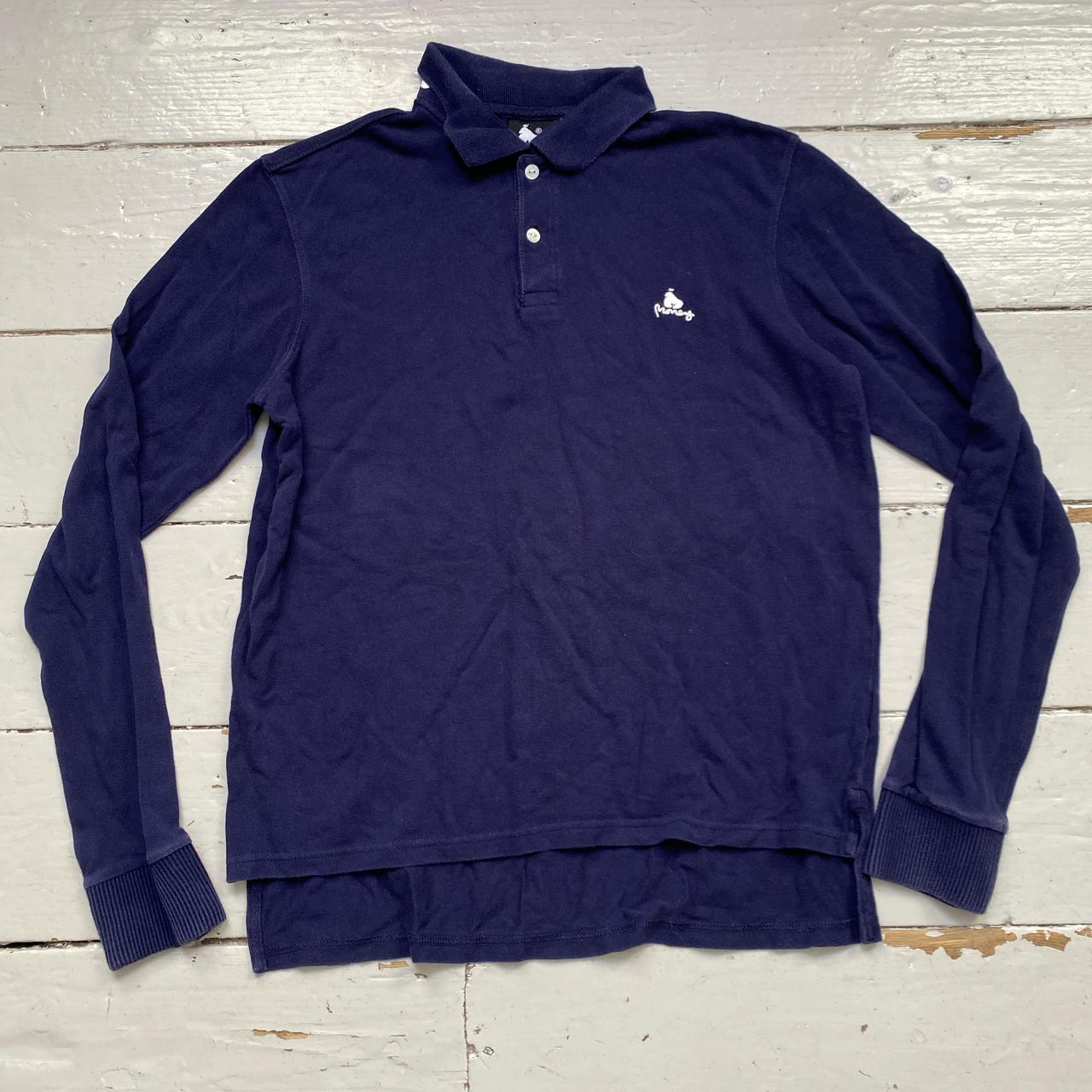 Money Clothing Navy and White Long Sleeve Polo Shirt