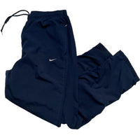 Nike Navy and White Double Swoosh Shell Trackpant Nylon Bottoms (M)