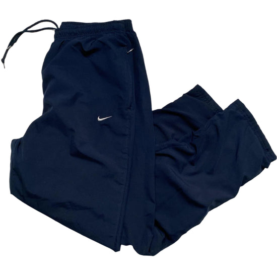Nike Navy and White Double Swoosh Shell Trackpant Nylon Bottoms (M)