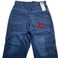 Criminal Damage Baggy Carpenter Jeans Navy and Red Embroidery (28W)