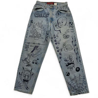 Levis Silver Tab Custom Hand Drawn Light Blue Baggy Jeans (28W)