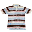 Rocawear Vintage Striped Brown White Baby Blue and Pink Polo Shirt (S)