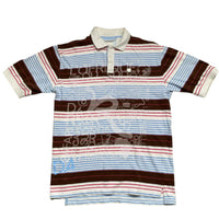 Rocawear Vintage Striped Brown White Baby Blue and Pink Polo Shirt (S)
