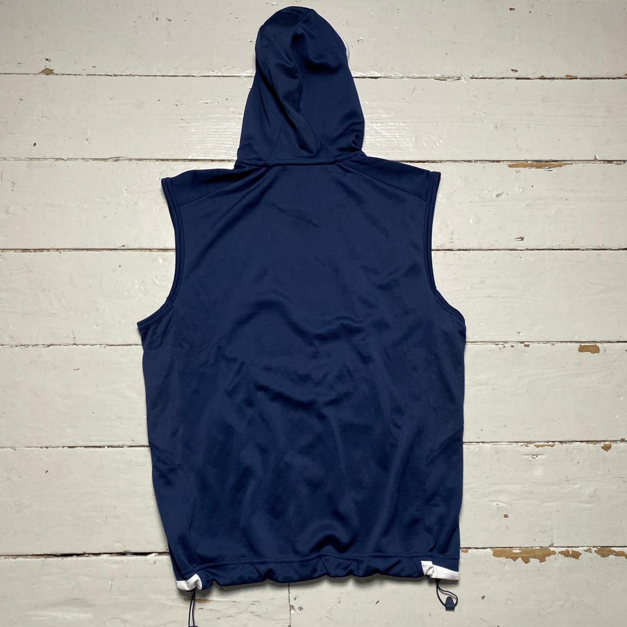 Nike Navy and White Swoosh Tennis Vintage Hooded Vest