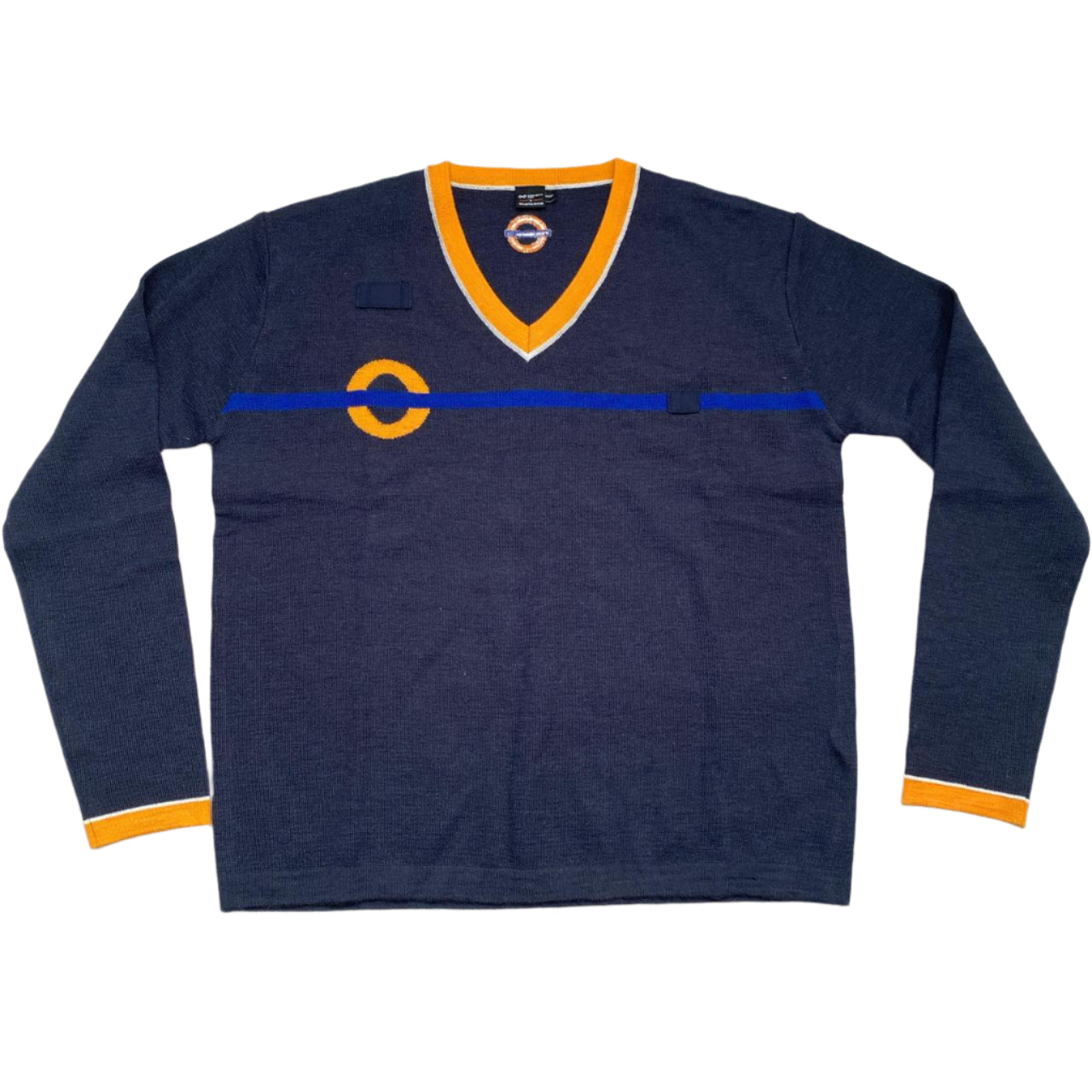 Navy and Orange V Neck Jumper workwear (L)