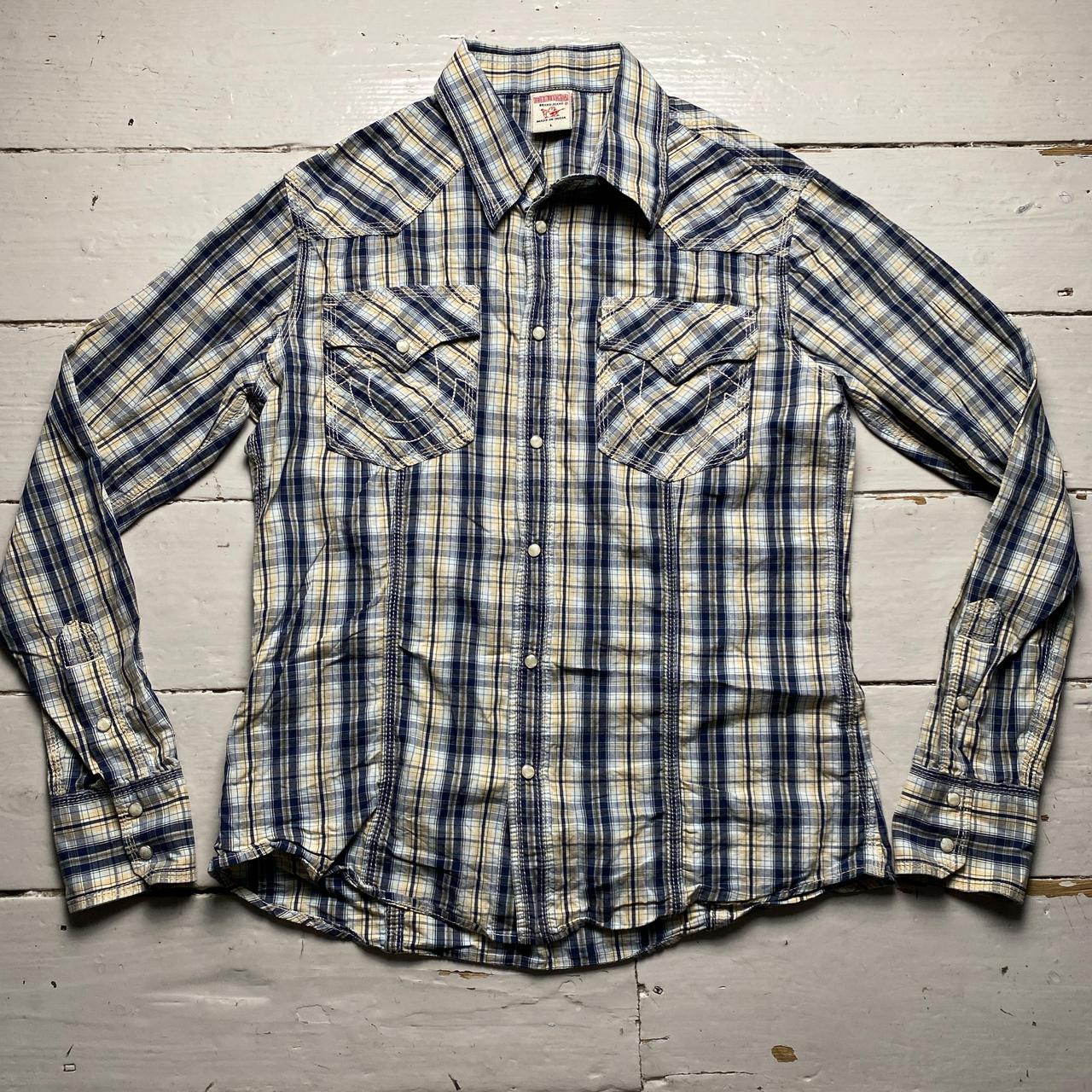 True Religion Blue Cream Plaid Checked Shirt