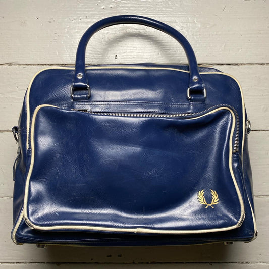 Navy and white Fred Perry leather weekend bag leather