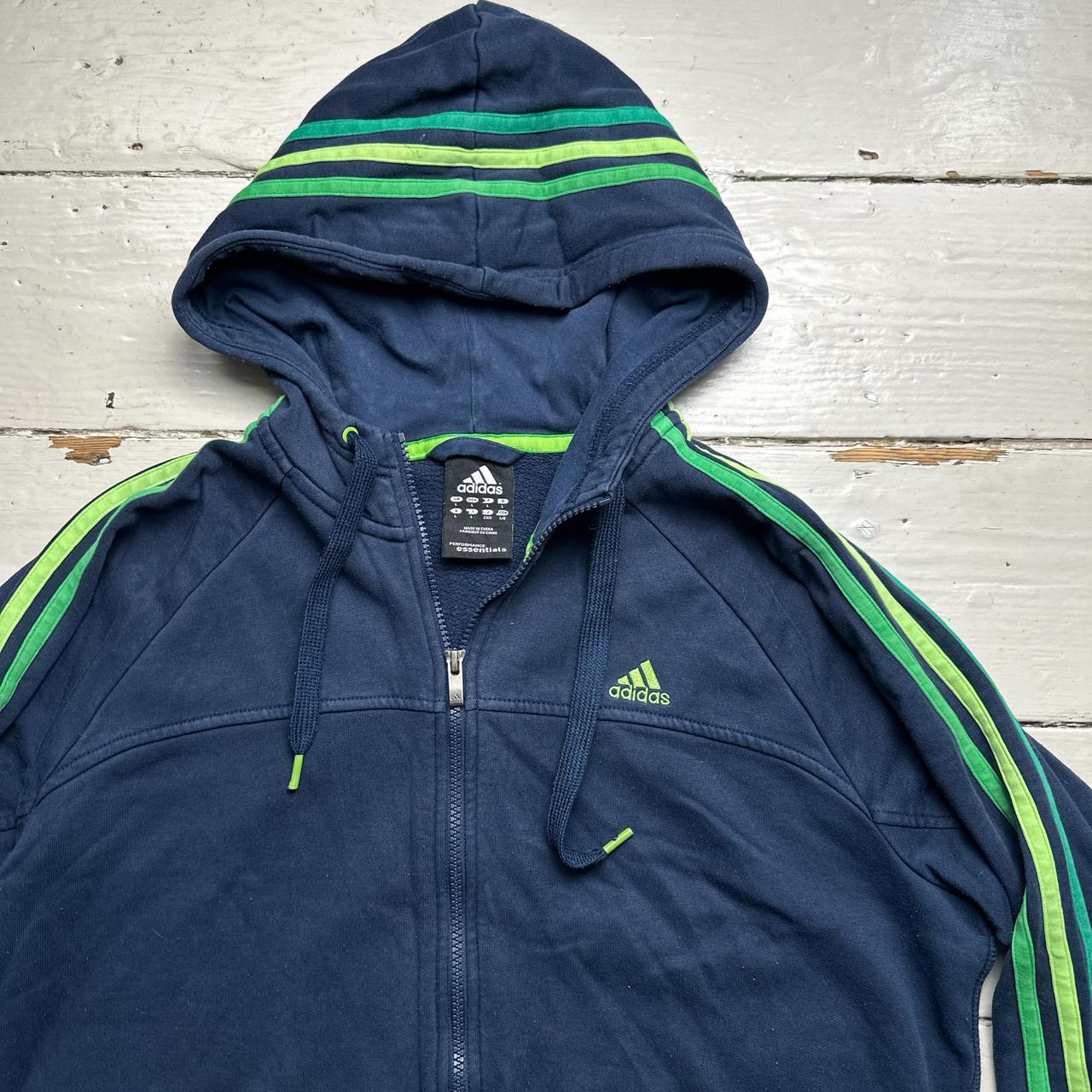 Adidas Performance Essentials Navy and Tri Green Hoodie