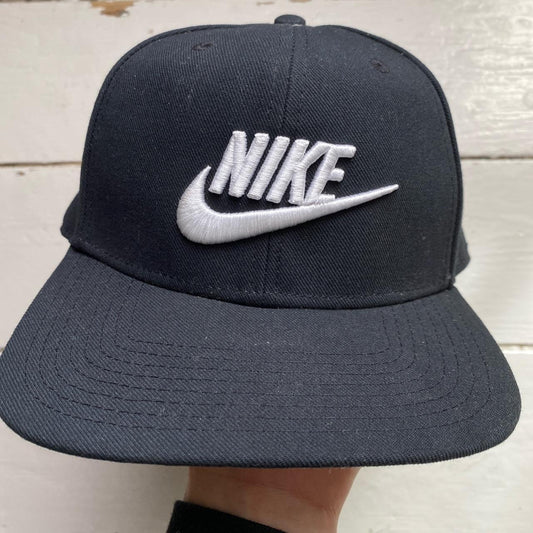 Nike Swoosh Spellout Black and White Snapback Cap