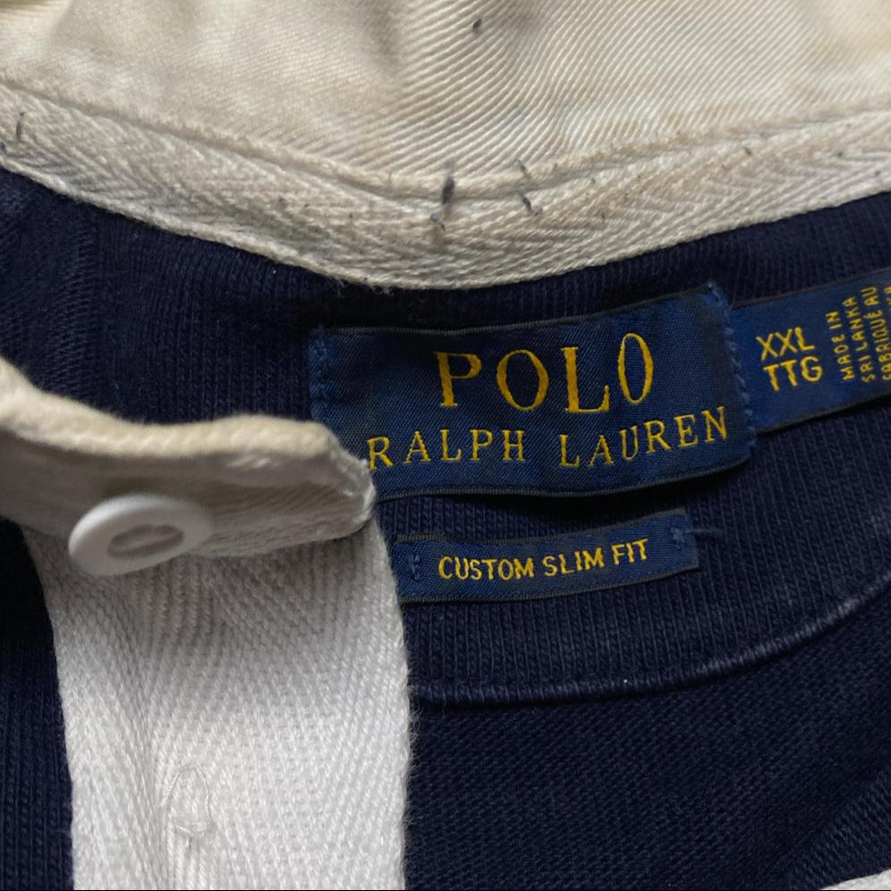 Ralph Lauren Polo Navy and White Long Sleeve Polo Shirt (2XL)