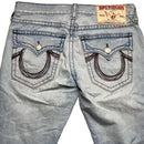 True Religion Light Blue and Brown Stitch Rainbow Joey Jeans (34W)