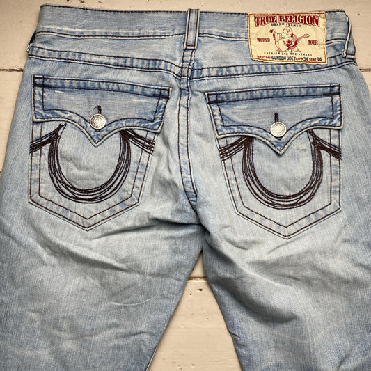 True Religion Light Blue and Brown Stitch Rainbow Joey Jeans