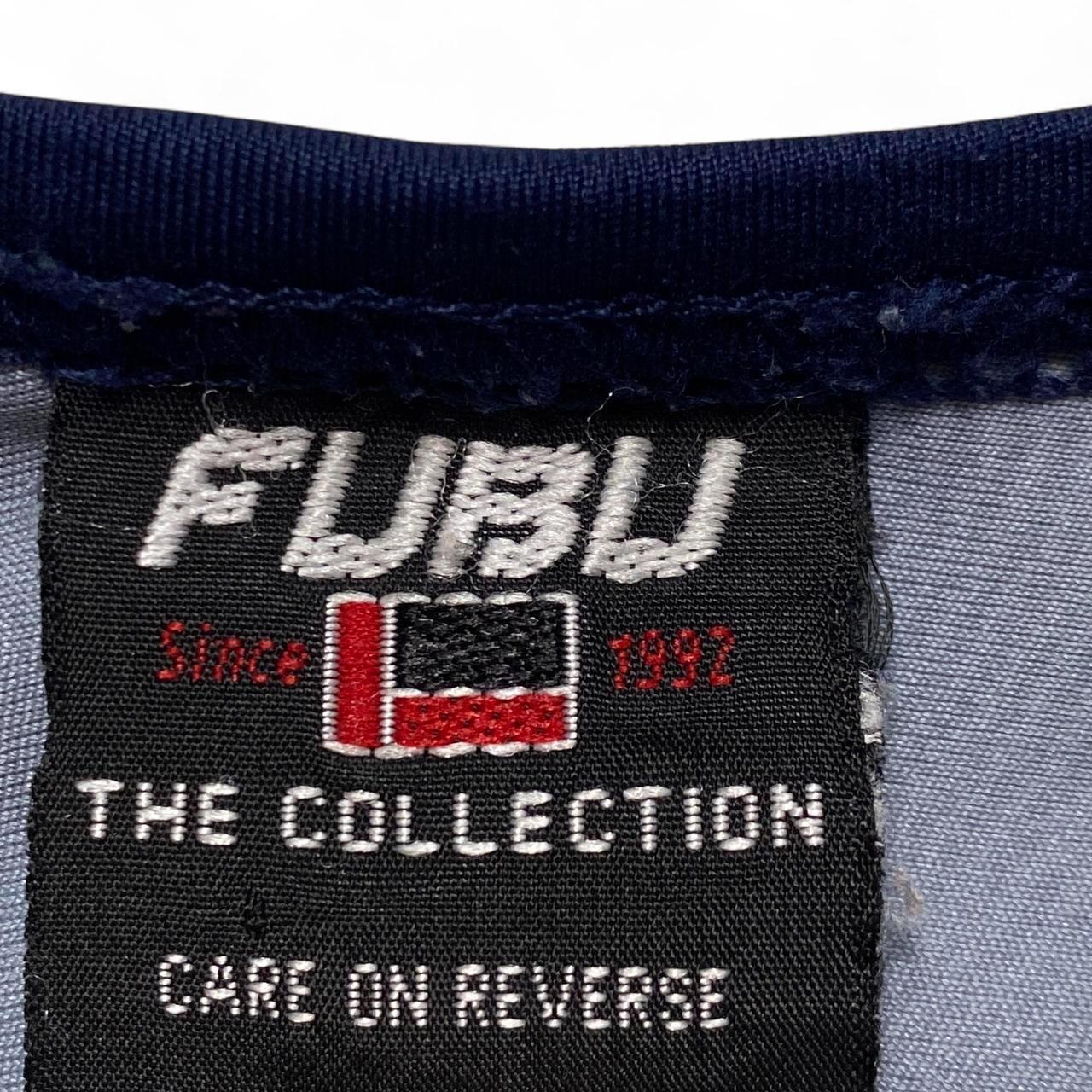 FUBU Navy Light Blue and White Vintage y2k Striped Jersey (XL)
