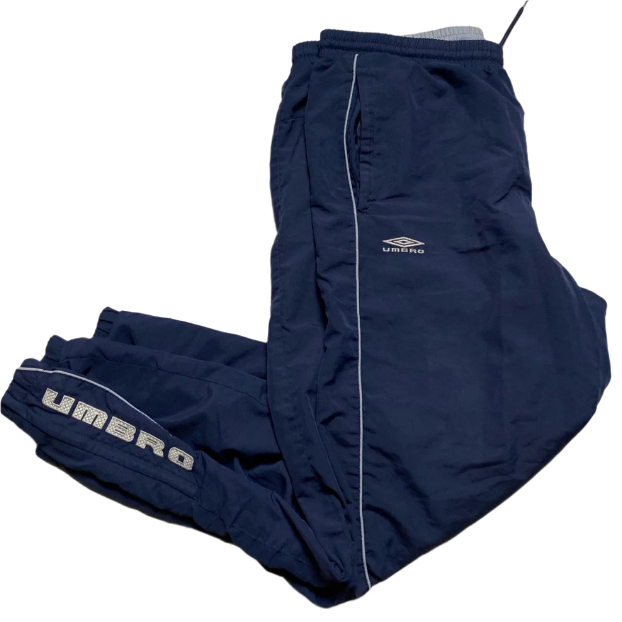 Umbro Navy and Grey Trackpant Shell Baggy Bottoms (L)