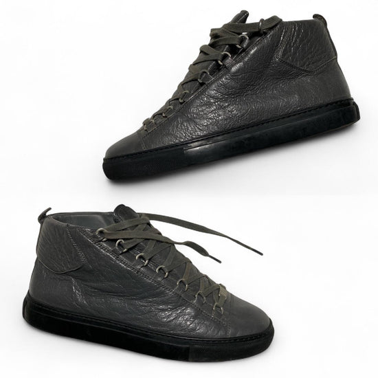 Balenciaga Arena Grey Leather and Black High Top Trainers