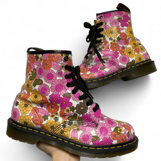 Dr Martens Floral Pin Yellow and White High Boots