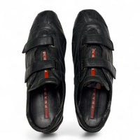 Prada Strap Leather Driving Loafer Shoes Black and Red Tab (UK 10)