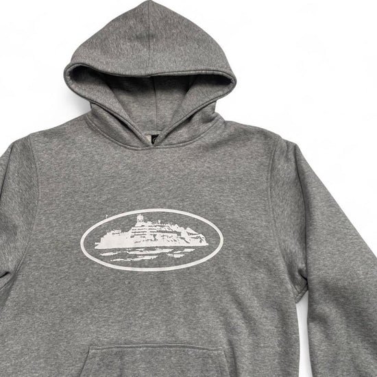 Corteiz Grey and White Alcatraz Hoodie (M)