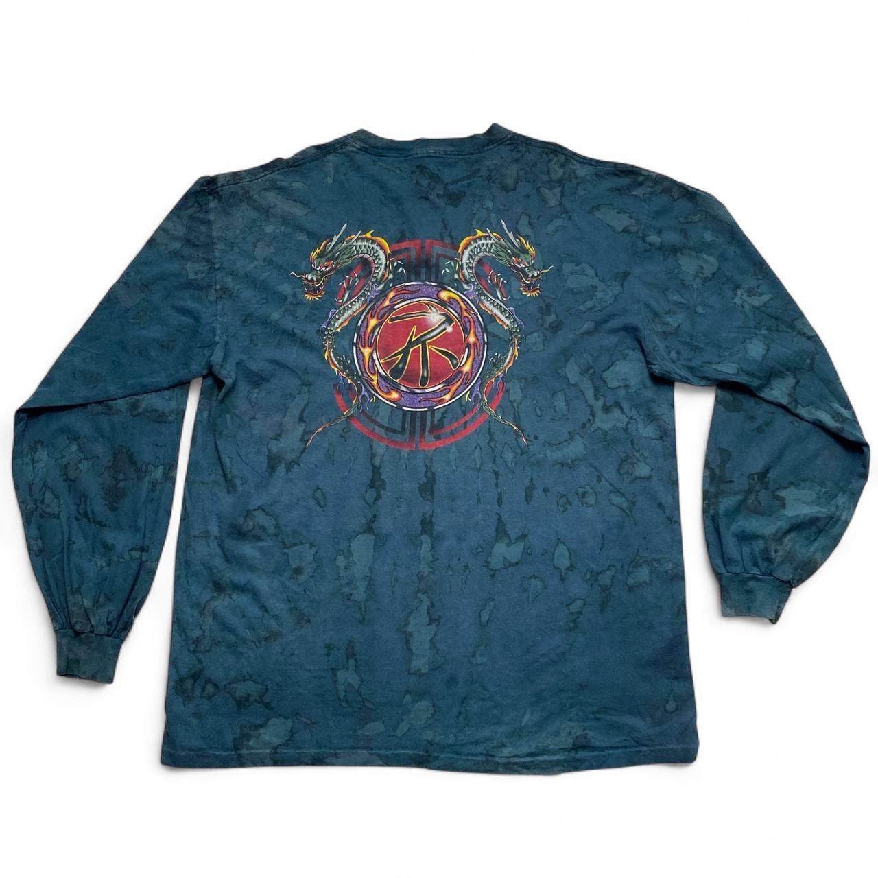 Na Pali Vintage Y2K Dragon Japanese Long Sleeve Blue Tie Dye T Shirt (XL)