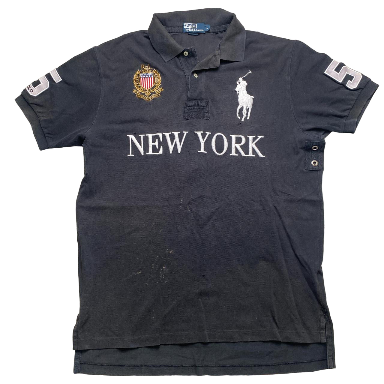 Ralph Lauren Polo New York Black and White Polo Short Sleeve Shirt (L)