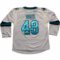 San Jose Sharks Hertl 48 White and Blue Hockey NHL Jersey (XL)