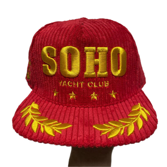 Soho Yacht Club Red and Gold Corduroy Velvet Snapback Cap