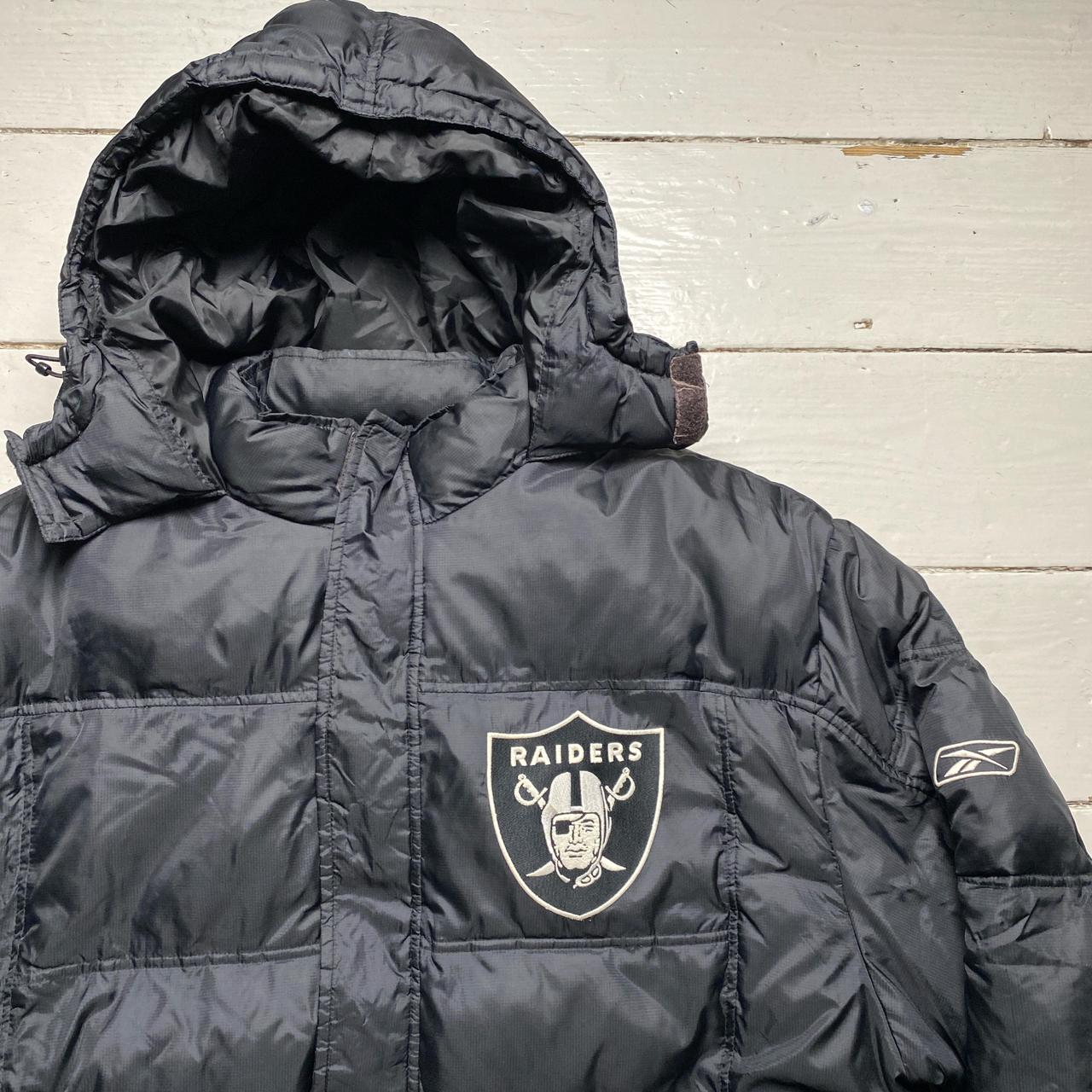 NFL Raiders Reebok Vintage Black Grey and White Puffer Jacket