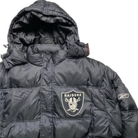 NFL Raiders Reebok Vintage Black Grey and White Puffer Jacket (XL)