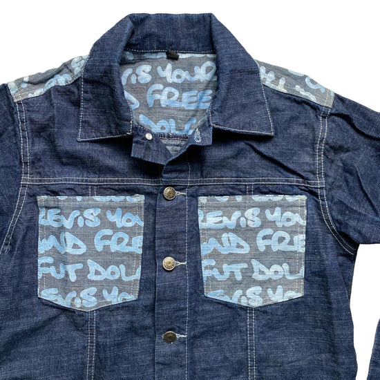 Classic Jeans Graffiti Vintage 90’s Navy and Light Blue Denim B Side Type Jacket (S)