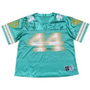 Rodeo Warehouse Womens Oversized NFL Football Jersey Turquoise Blue and Orange (L)