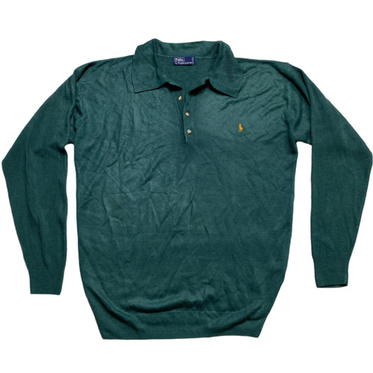 Ralph Lauren Vintage Green and Orange Pony Merino Wool Polo Shirt (XL)