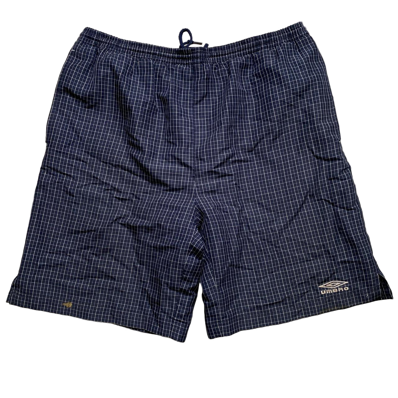 Umbro Vintage Checked Navy and White Shell Trackpant Shorts (M)