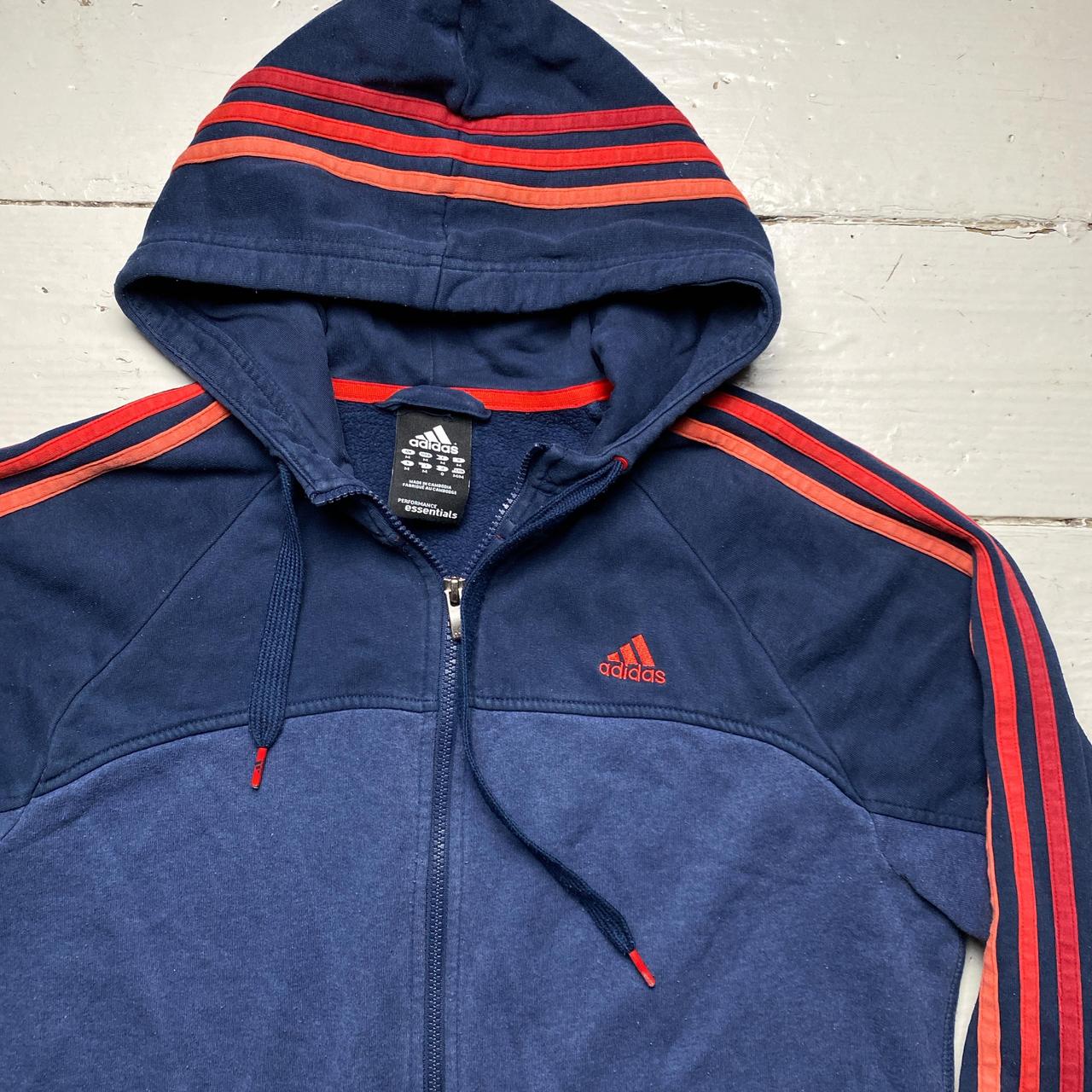 Adidas Performance Essentials Navy Two Tone Red and Orange Stripes Hoodie