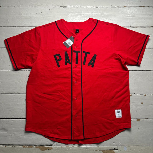 Patta Baseball Short Sleeve Shirt Red and Black