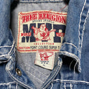 True Religion MVP Point Couro Super T Blue and White Stitch Denim Jacket (XL)