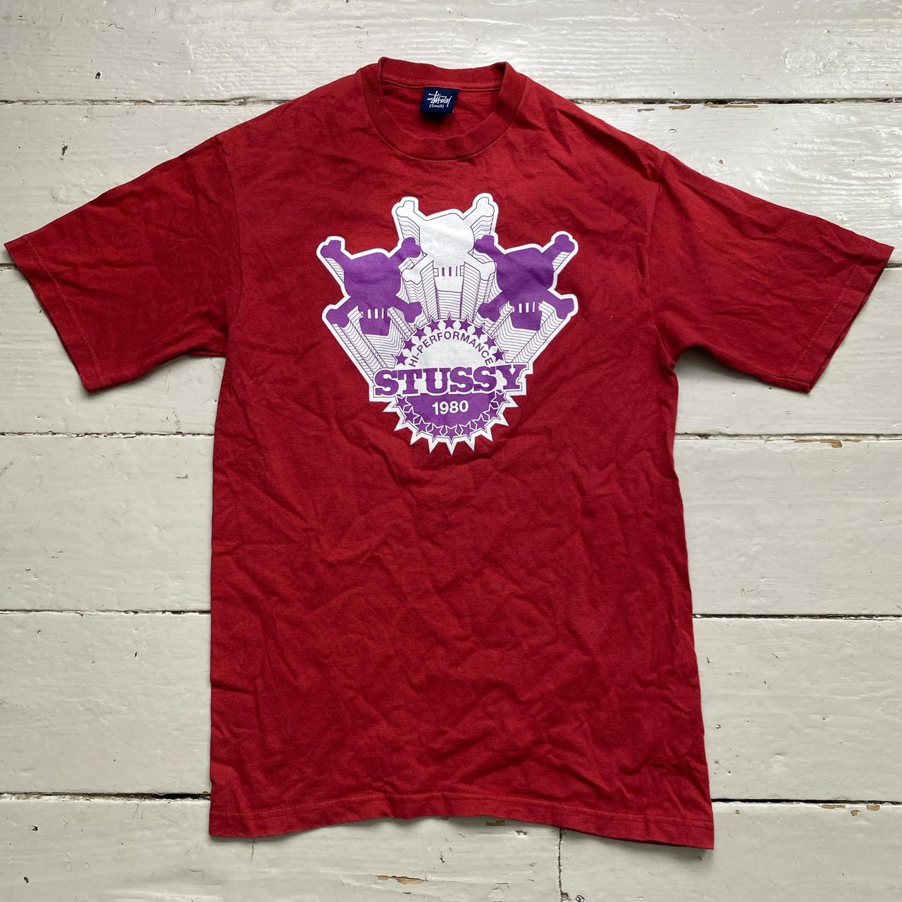 Stussy Red White and Purple Skulls T Shirt