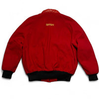 Ferrari Vintage 90’s y2k Leather Trim Cotton Bomber Varsity Jacket Red and Yellow Embroidery (S)