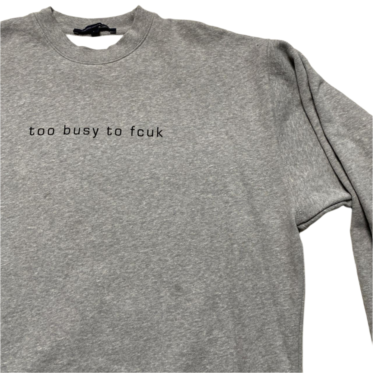 French Connection Vintage y2k Too Busy To FCUK Grey and Black Jumper (L)
